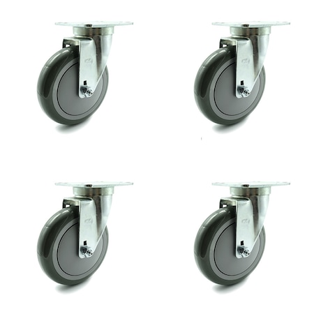 Service Caster SCC - 5" x 1.25" Gray Polyurethane Wheel Swivel Casters, 4PK SCC-20S514-PPUB-TPU1-4